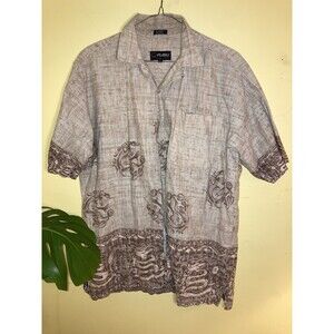 Fubu The Collection Dragon Linen Sz L Oversized Button Up SS Shirt Vintage Y2K